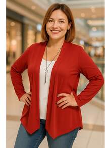 Women's Plus Size Retro Lightweight Cardigan G1 G2 G3 Long Sleeve Kimono Cardigan - 紅色 - 查看 2