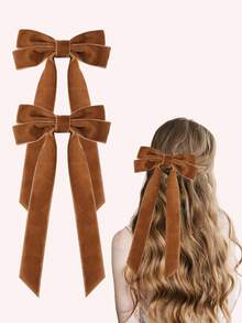 2 piezas Lazos de terciopelo para el cabello de niñas color borgoña, Clips de cabello de terciopelo, Sujetadores de cola de caballo, Accesorios para el cabello fino para adolescentes, Accesorios para el cabello para fiesta de graduación y cumpleaños - Multicolor - Ver 10