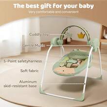Baby Swings For Infants, Baby Girl Swing For Newborn, Portable Infant Swing Portable Baby Bouncer For Newborns 0-6 Months,Infant Bouncer Seat Lightweight Rocker For Babies Up To 20 Lbs,Adaptable Speed,Timing,Foldable & Travel-Friendly Baby Chair - 綠色 - 查看 3