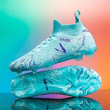 Botas de fútbol para hombre y niños mayores, botas con tacos de primera calidad para jóvenes, botas de entrenamiento profesional adecuadas para campos de césped, cubiertos y al aire libre. - Azul - Ver 8