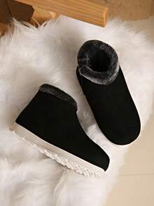 Damen Schwarze Mode Schneestiefel, flache warme Winterschuhe, kurze Winterstiefel