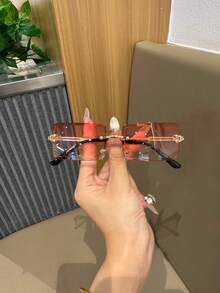 1 件装金属无框女士眼镜，时尚欧美方形轻便男士眼镜，防眩光时尚眼镜 - 彩色 - 查看 2