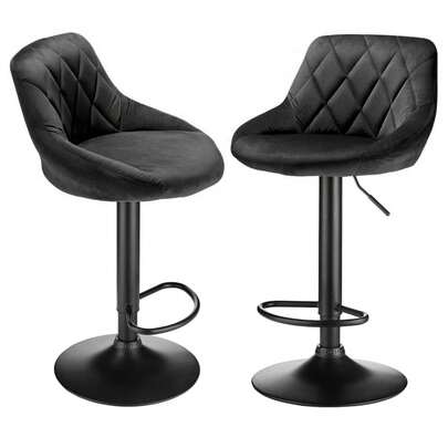 2 x Hocker, Dunkelgrau Barhocker Tresenhocker, Gute gepolstert, Samt, Höhenverstellbar, Drehbar 360°