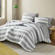 Fluffy 2/3/5/7 Pieces Stripe Textured Print Comforter Set, 200 Gsm Lightweight & Breathable Bedding Sets, All Season Home Textile Fits Modern Bedroom Decor, Halloween Christmas Thanks Giving Gifts - Xám - Xem 5