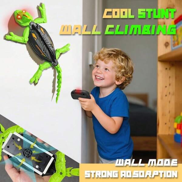 Brinquedo de escalada infantil camaleão com controle remoto, brinquedo lagarto recarregável com controle remoto e olhos de LED, acionamento duplo no chão e na parede, adequado para meninos e meninas com mais de 3 anos de idade como presente