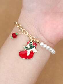 1 Pc Personalized Christmas-Themed Bracelet With Stylish Santa, Reindeer, And Snowflake Patterns And Bells. A Christmas Wrist Accessory Perfect As A Small Gift Or Souvenir For Christmas Parties, Birthday Parties, Holiday Gatherings, Or Family Get-Togethers, Ideal For Giving To Friends And Family