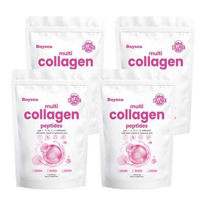  Windboss Colágeno Hidrolizado 1LB – Tipos I, II, III, V, X + Biotina y Vitamina C – Sin Sabor, Sin Gluten, Fácil de Mezclar – 4 Caja