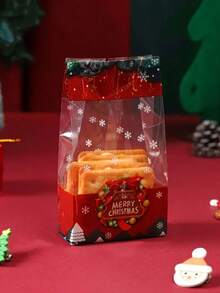 50pcs Christmas Transparent Snack Candy Bags, Gift Packaging Bags, Holiday Baking Dessert Cookie Self-Sealing Bags,Durable Material, Suitable For Candies, Gifts, Suitable For Christmas Decorations, Holiday Parties, Seasonal Decorations, Christmas Baking Supplies, Christmas Kitchen Storage Bags