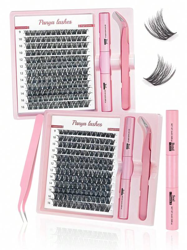 Panya Lashes 144 Clusters D Curl 9-16mm Long Individual Eyelash DIY Eyelash Extension, Slim And Wide Stem Eyelash Clipper With Applicator, Eyelash Glue And Sealer, Eyelash Setlash Clusters Kit,Lashes,Eyelashes,Fake Lashes