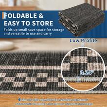 Distressed Plaid Carpet Modern Border Carpet Anti-Fouling Non-Slip Low Pile Foldable Indoor Carpet Ultra-Thin Non-Linting For Bedroom Dining Room Office Laundry Room And Kitchen - màu đen - Xem 5