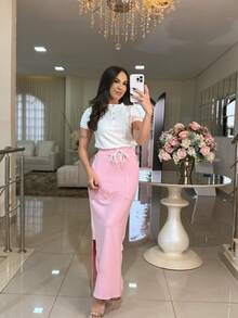 Women's Fleece Set With Long Skirt And Button-Down Top – Style, Comfort And Versatility For Everyday Life - 淺粉色 - 查看 1