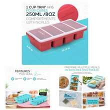 Silicone Freezer Tray With Lid - Soup Freezer Container Molds - Large Cube Tray - Makes 8 1 Cup Portions Cubes, 2 - Pack Freezer Storage Food Soups Meal Prep - Oven Dishwasher -