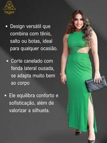 Vestido Casual Elegante Blogueira Feminino Mulheres com Fenda Cut-Out Tecido Leve Verão Confortável - Preto - Visão 4