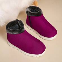 Damen Weinrot Modische Schneestiefel, flache warme Winterschuhe, kurze Winterstiefel