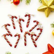 10pcs Christmas Tree Ornament Plastic Candy Cane Hanging Ornament Portable Party Decorations Holiday Present