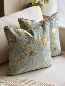 1pc Floral Chenille Jacquard Decorative Pillow Cover (No Insert), Classic Floral Chenille Jacquard Piped Cushion Cover, Suitable For Home, Sofa, Bed Decor, All Seasons