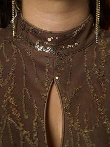 Mgiacy、新品、高领、亮片、高端、加大码舞会礼服、镂空、透视、金属扣、长袖、长裙、适合、毕业、舞会婚礼、派对礼服、婚礼宾客礼服、晚礼服