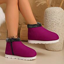 Damen Weinrot Modische Schneestiefel, flache warme Winterschuhe, kurze Winterstiefel