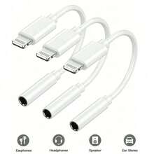 1 件 3.5 毫米音频插孔适配器电缆转换器兼容 14 系列、 13/12/11/XS/XR/8/7/6、iPad 兼容耳机插孔适配器转换器 - 白色 - 查看 2