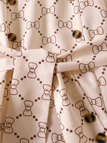 Girls' Autumn Dress With Bow Waistband And Flared Skirt, Elegant Long Dress