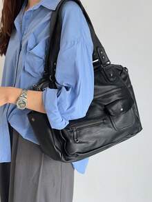 复古朋克风格女式摩托车包，个性化复古单肩包，带多个拉链的斜挎包 - 彩色 - 查看 4