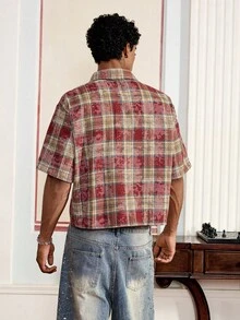 Men's Loose Plaid Short Sleeve Woven Shirt, Streetwear Ready - Multicolor - View 2