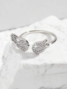 1pc Angel Wings Cubic Zirconia Inlaid Open Ring, Fashion Jewelry For Women