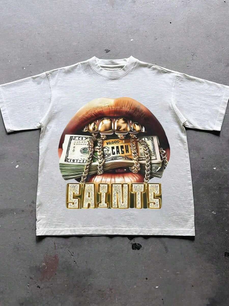 "SAINTS" Hip - Hop Graphic Tee Y2k Style Tee (220g Cotton T-Shirt) Printed T-Shirts, Unisex T-Shirts, Casual And Comfortable To Wear Men's Summer Round Neck Short Sleeve T-Shirts, Fashion Printed T-Shirts, Uni T-Shirts, Casual And Comfortable To Wear Vintage - Style Graphic T - Shirt (220g Cotton T-Shirt) Streetwear Tee Printed T-Shirts, Cotton T Shirt Unisex T-Shirts, Casual And Comfortable To Wear Men's T - Shirt Ideal For Both Casual Outings And Home Relaxation Funny T Shirts Graphic Tee - 白色 - 查看 1