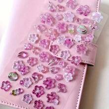 1pc Pink Cherry Blossom 3D Stickers - Self Adhesive Plastic Flower Stickers With Crystal Decoration, Glossy Finish, For DIY Crafts, Scrapbooking, Phone Cases, Tablets And Laptops | Fantasy Themes, Asymmetrical Shapes, Floral Decorations, Cherry Blossom Pieces - one-size - View 2