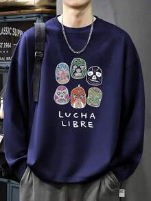 Heavy Pound Cotton 210g Men's Autumn/Winter Cotton Crew Neck Loose Casual Long Sleeve T-Shirt - Navy Blue - View 3