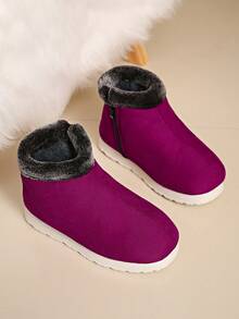 Damen Weinrot Modische Schneestiefel, flache warme Winterschuhe, kurze Winterstiefel