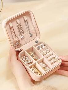 1 件紧凑型珠宝盒,小型 PU 皮革珠宝收纳盒,女士礼物,简易旅行和家居珠宝收纳盒,便携式拉链袋,粉色旅行必需品,耳环、项链、戒指、旅行配件珠宝盒 - 彩色 - 查看 3