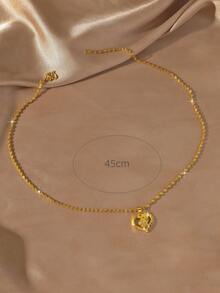 1 件镀金空心心形吊坠项链，适合作为情人节珠宝礼物送给女士 - 金黃色 - 查看 3