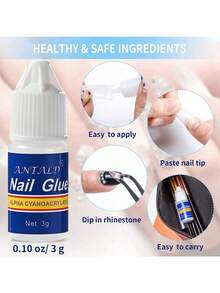 5支装专业美甲胶水，强力粘合剂，速干美甲胶水 - 無色 - 查看 4