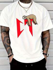 Men's Casual Short Sleeve Crew Neck Sports T-Shirt - Polyester Letter Animal Print - For Adults, Men, Women, Teens, Youth