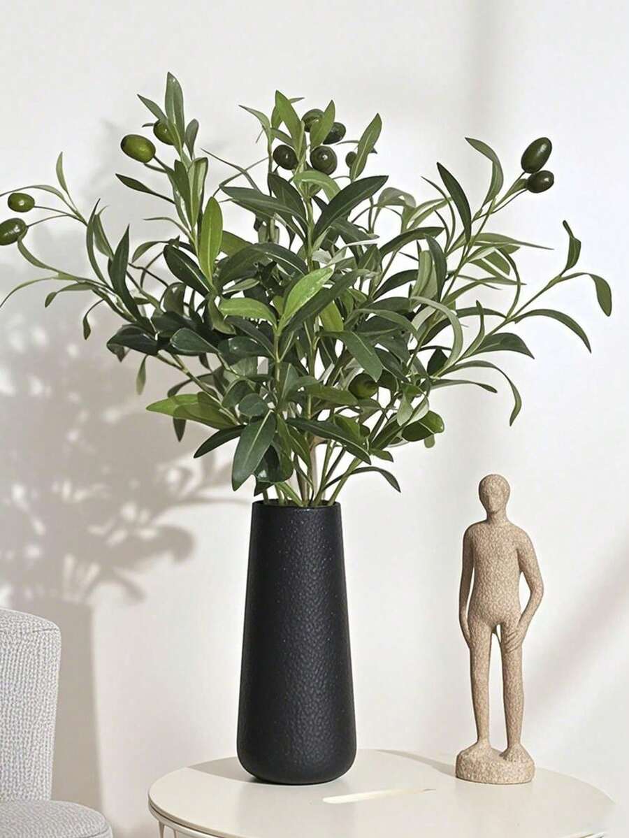 5支仿真橄榄枝，绿色植物茎，橄榄叶，仿真果实，丝绸植物，人造橄榄枝和绿叶，花瓶填充物，家居装饰，室内仿真绿植，适用于婚礼花束、拱门、花环、餐桌摆饰、花瓶填充物、家庭派对装饰、礼品、绿色植物茎、仿真橄榄树枝 - 綠色 - 查看 1