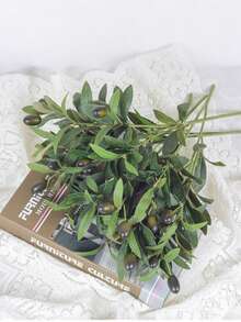 5支仿真橄榄枝，绿色植物茎，橄榄叶，仿真果实，丝绸植物，人造橄榄枝和绿叶，花瓶填充物，家居装饰，室内仿真绿植，适用于婚礼花束、拱门、花环、餐桌摆饰、花瓶填充物、家庭派对装饰、礼品、绿色植物茎、仿真橄榄树枝 - 綠色 - 查看 7