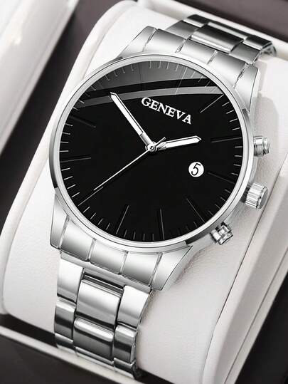 1PC/Men Steel Strip Alloy Fashionable Handsome Quartz Watch, With Calendar. Leisure, Simplicity. Suitable For Daily Wear. Gifts For Friends On Holidays Such As Birthdays, Christmas, Thanksgiving, Etc. (This Box Is Just A Display)