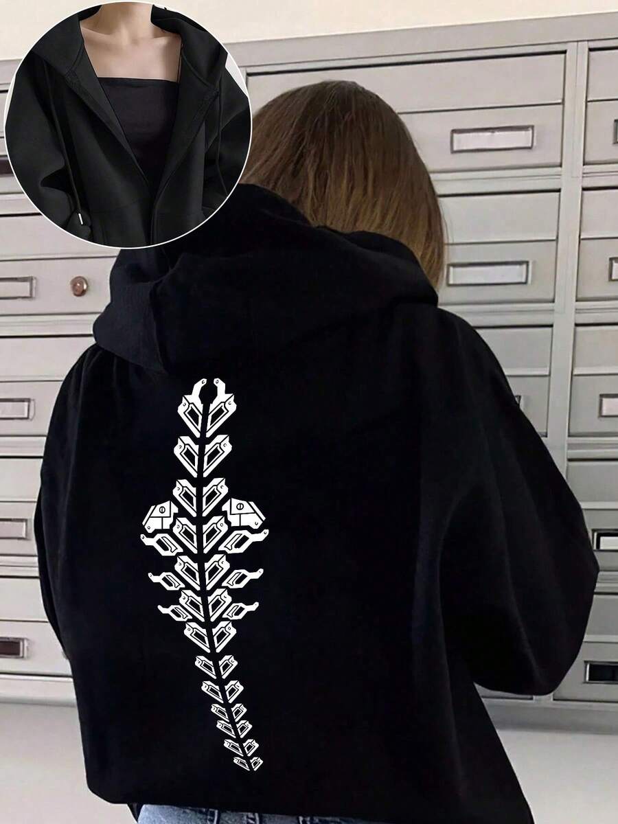 Sandevistan连帽夹克 - 赛博朋克边缘行者周边商品，复古面料设计，采用Choso的诅咒技法，粉丝必备 - 黑色 - 查看 1