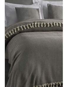 100% 纯棉双人床天然床罩 | 炭灰色（无烟煤色） | 210x240 厘米 | 透气、亲肤、质地柔软 | 土耳其制造 - 棕色 - 查看 1