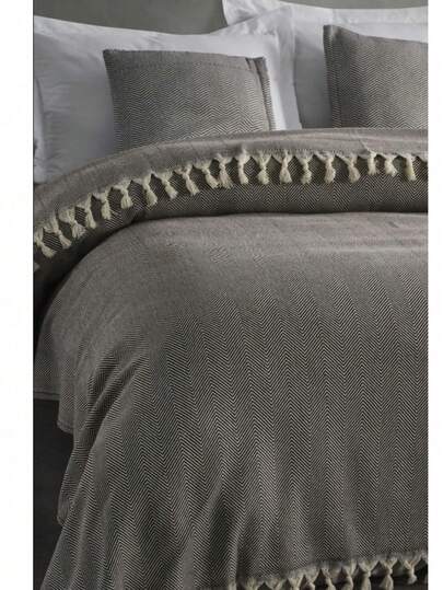 100% Cotton Double Bed Natural Bedspread | Charcoal Gray (Anthracite) Color | 210x240 Cm | Breathable, Skin-Friendly, Soft Texture | MADE IN TURKEY