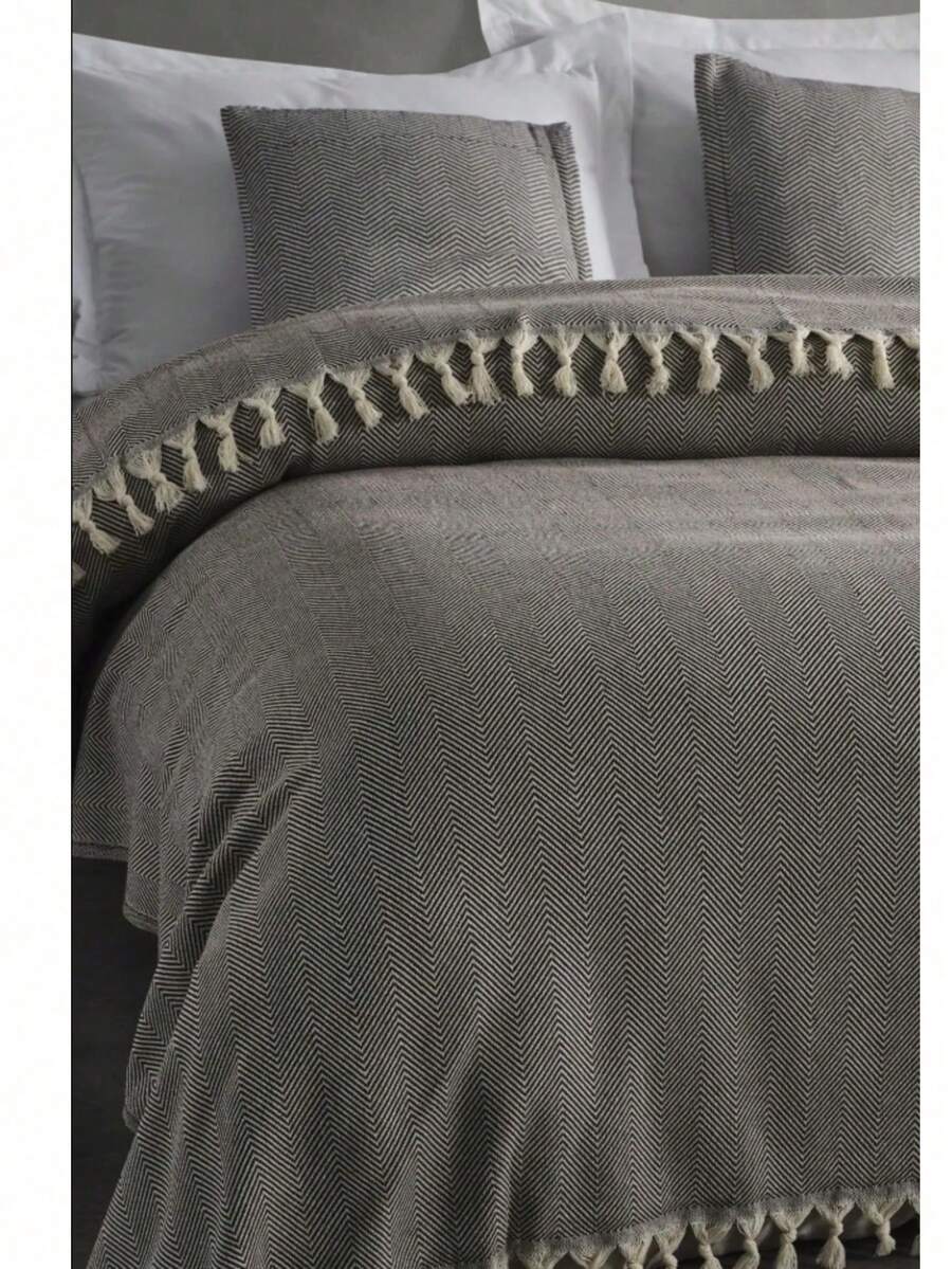 100% 纯棉双人床天然床罩 | 炭灰色（无烟煤色） | 210x240 厘米 | 透气、亲肤、质地柔软 | 土耳其制造 - 棕色 - 查看 1