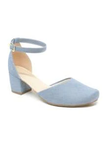 Comfortable Women's Sandals With Thick Medium Heel, Animal Print And Closed Design, Elegant Fashion - Màu xanh bụi bặm - Xem 3