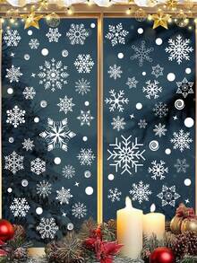 全新 137 片雪花窗贴、白色雪花静电玻璃圣诞装饰、冬季门背景装饰、白色雪花静电玻璃、圣诞玻璃窗 - 圣诞窗贴雪花圣诞装饰圣诞窗贴节日窗贴冬季装饰雪花窗贴、圣诞装饰、冬季门背景装饰、白色雪花静电玻璃