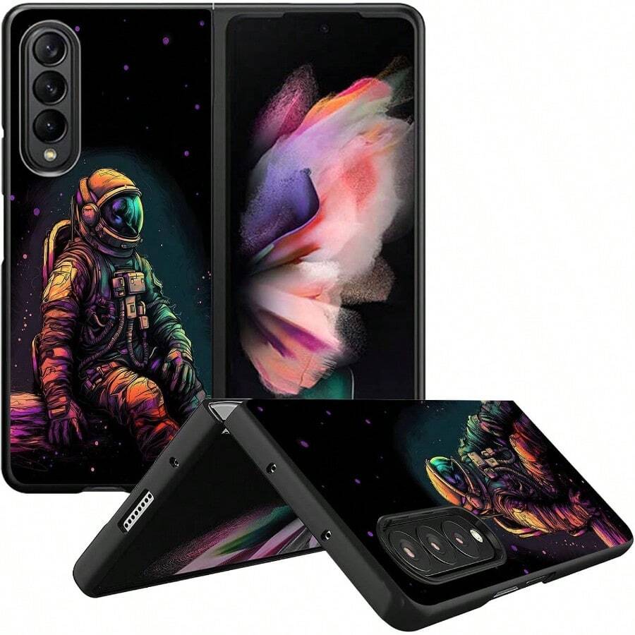 Floral, Animal And Galaxy Print Pattern Foldable Phone Case Compatible With Sam Galaxy Z Flip 3 4 5 6 7 Folding Case Design For Moto Razr 40 50 60 Ultra Cute Phone Case For Girl And Women - Người đàn ông không gian cô đơn - Xem 1