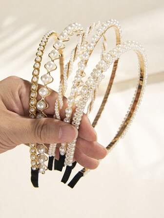 1/3/5pcs Korean Style Pearl Thin Headbands, Nature-Inspired Versatile Headpieces, Minimalist Elegant Hair Accessories For Teenage Girls, Suitable For Daily Wear, Parties, And Selfies