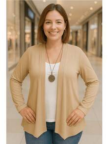 Women's Plus Size Retro Lightweight Cardigan G1 G2 G3 Long Sleeve Kimono Cardigan - 米色 - 查看 2