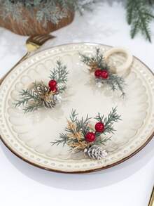 3Pcs Christmas Napkin Rings ,Realistic Pine Needles, Red Berries And Pinecone Accents, Elegant Xmas Table Setting Accessories, Decoration For Christmas Party,Dinner - Multicolor - View 15