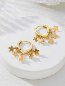 1 Pair Metal Disc Tassel Hoop Earrings - Yellow Gold - View 8