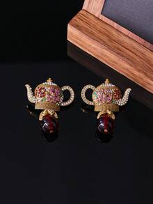 1 Đôi bông tai ấm trà cổ điển thanh lịch, phù hợp cho trang phục hàng ngày và những dịp trang trọng của phụ nữ | Quà tặng độc quyền - Đầy màu sắc - Xem 3